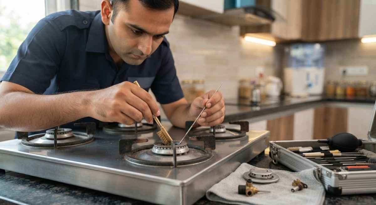 Gas burner cleaning service on a Gilma gas stove