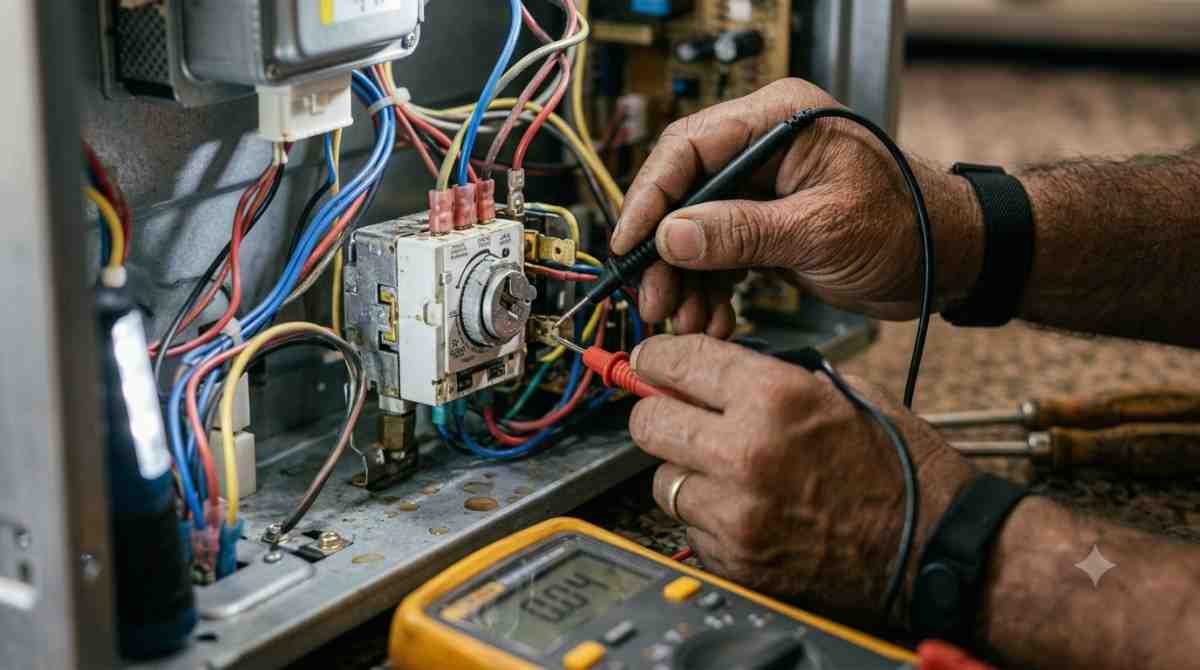 Close-up diagnostic check of geyser heating element