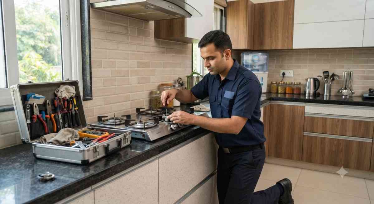 Gilma gas stove service center Bangalore technician at a customer's home