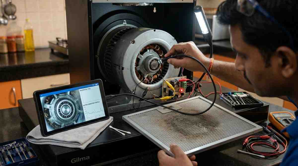 Gilma service centre diagnostic check of chimney filter and motor