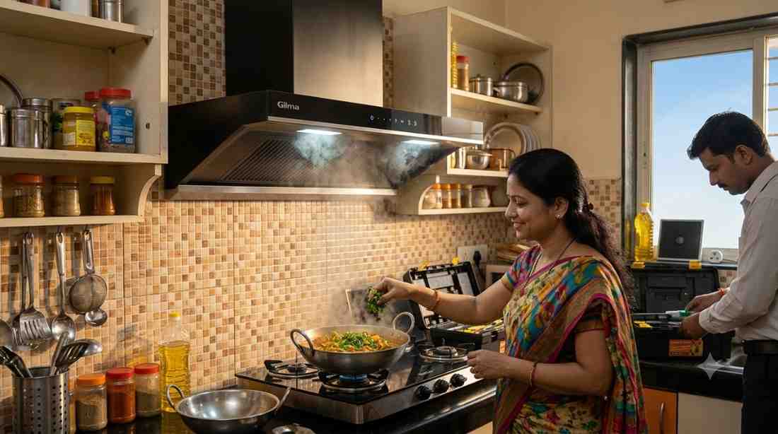 Freshly repaired Gilma chimney functioning in a kitchen