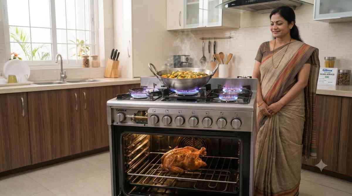 Working Gilma cooking range with stovetop and oven functioning