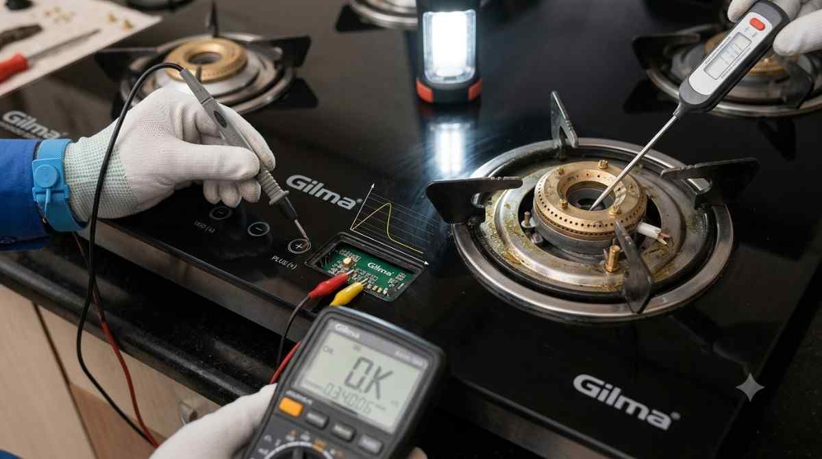 Gilma service centre diagnostic check of cooktop touch controls and burner