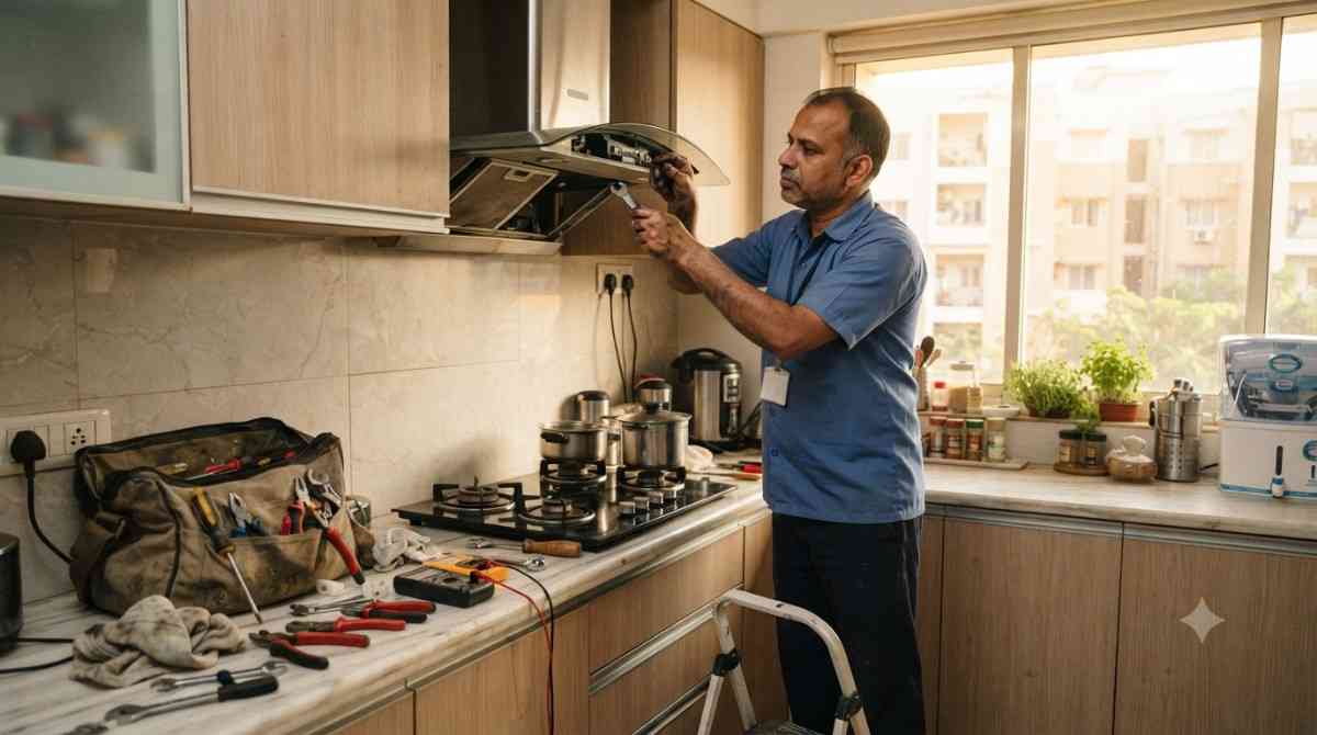 Gilma service Bangalore technician repairing a kitchen appliance at home