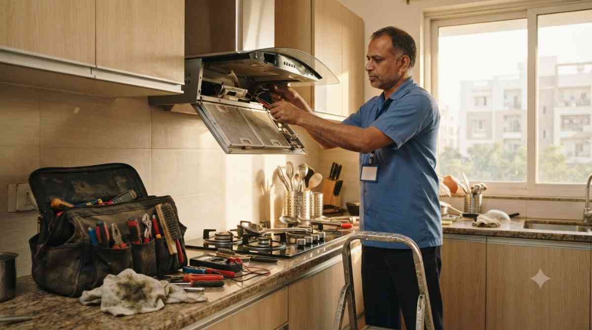 Gilma service Hyderabad technician repairing a kitchen appliance at home