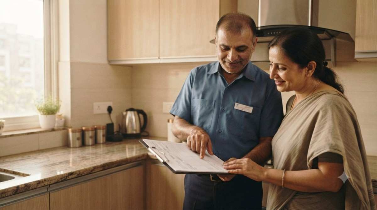 Gilma service Hyderabad technician explaining repair quote to customer