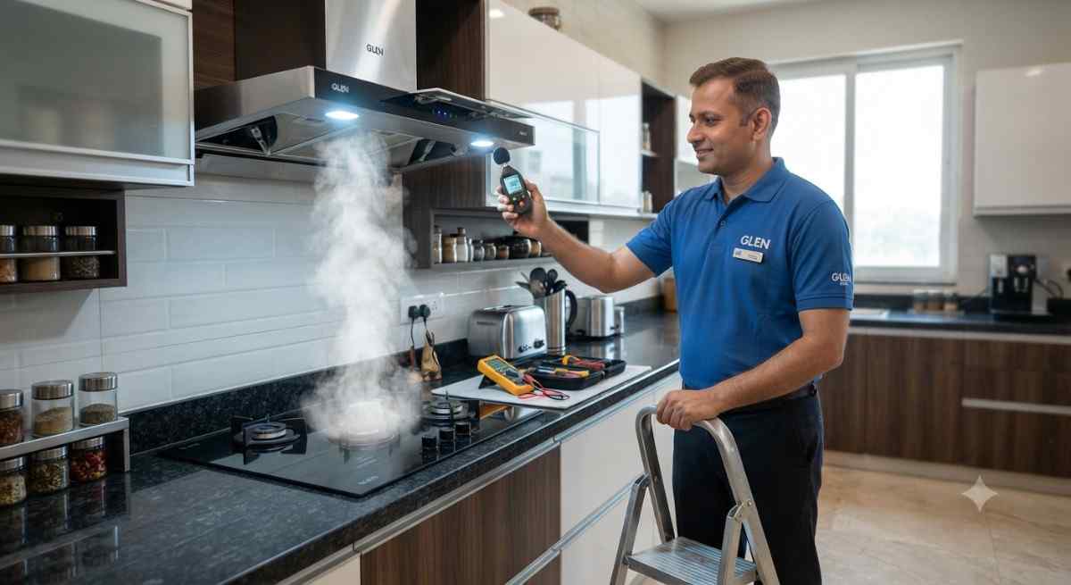 Glen cooktop repair technician performance-testing a Glen cooktop after repair