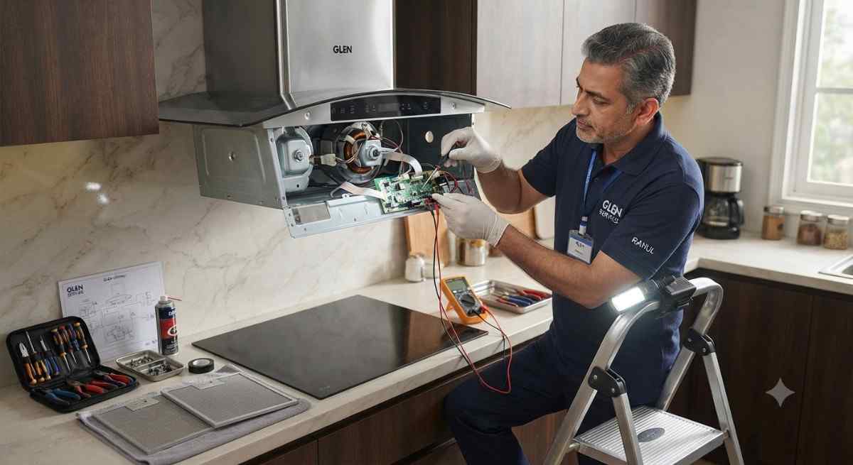 Glen chimney repair technician servicing a kitchen chimney at a customer's home