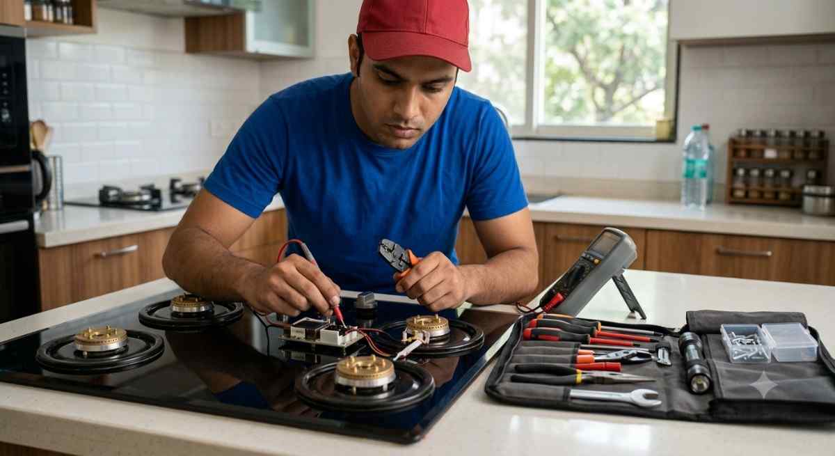 Glen hob ignition repair technician fixing spark plug and auto-ignition fault