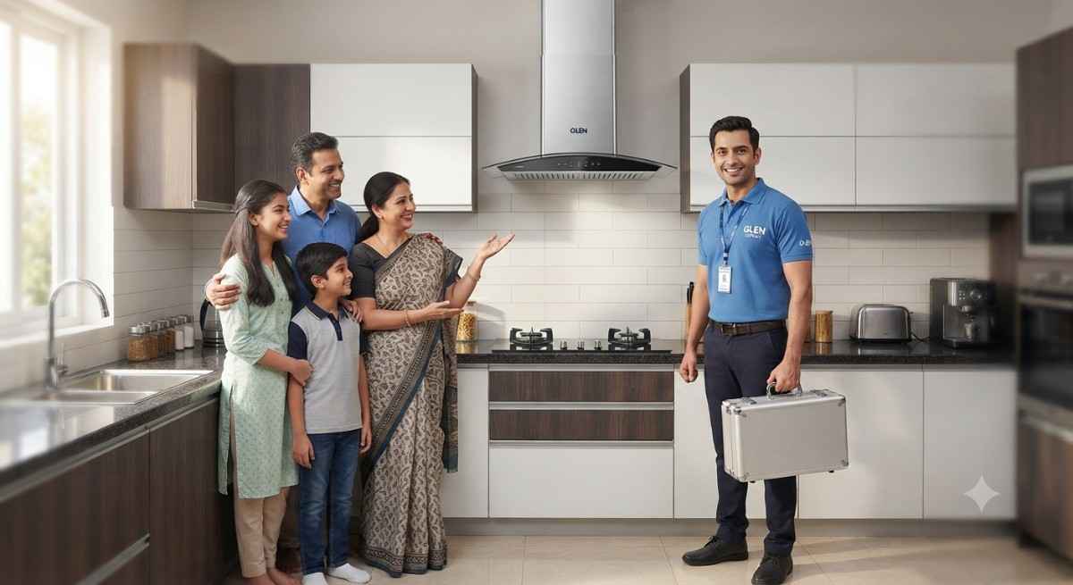 Happy customer smiling after Glen chimney and hob repair service at home