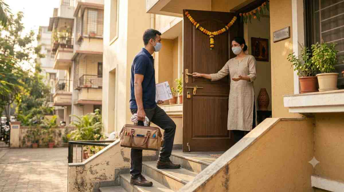 Technician arriving for a home appliance repair service visit
