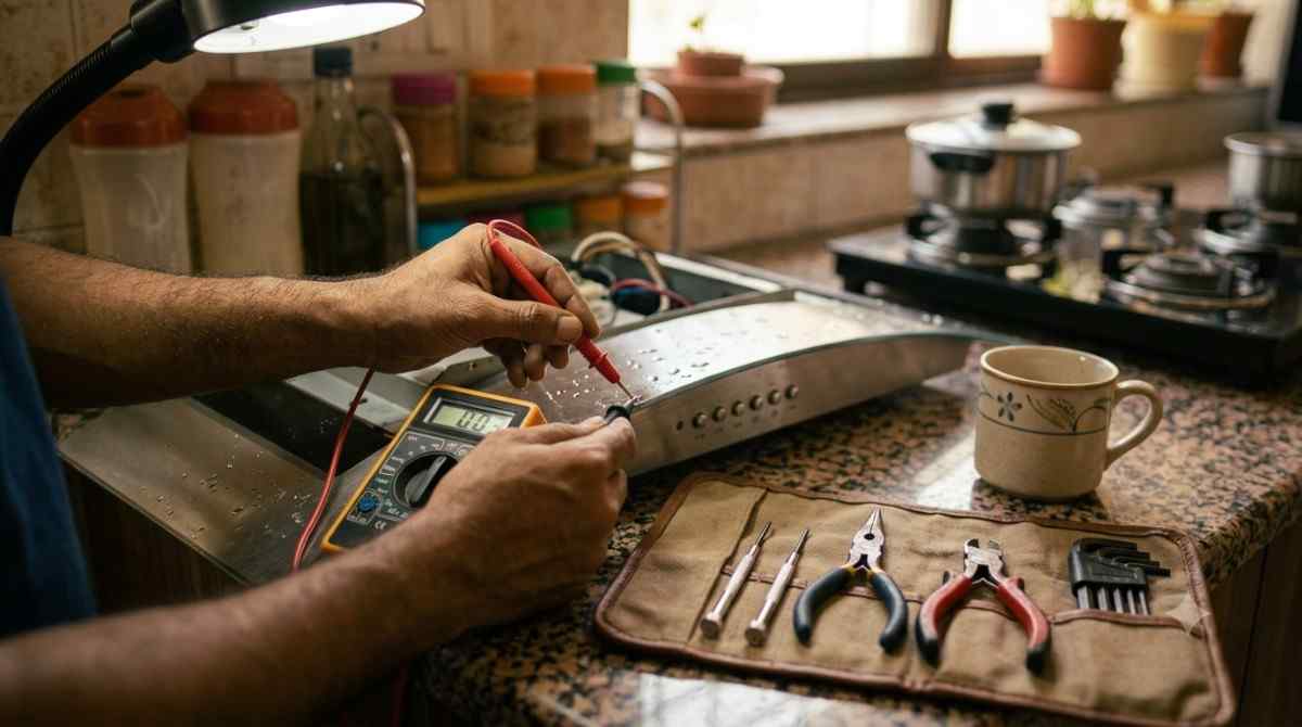 Close-up diagnostic check of a kitchen appliance control panel