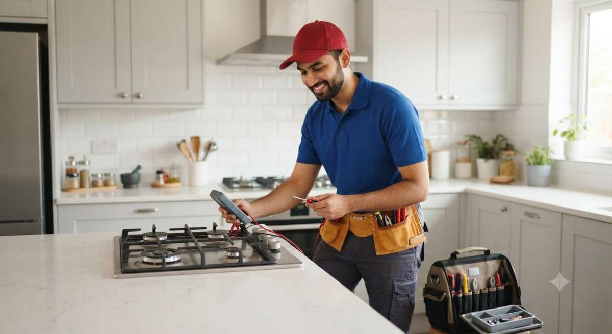 Professional technician providing kitchen appliance repair service