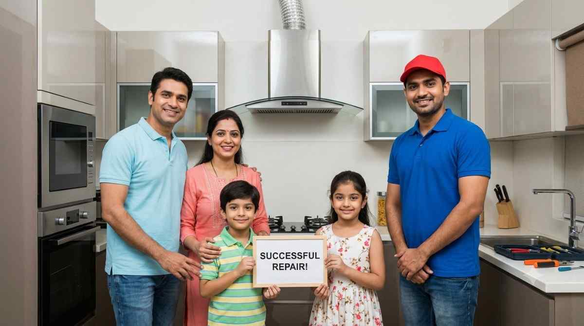 Satisfied customer after Whirlpool chimney repair service at home