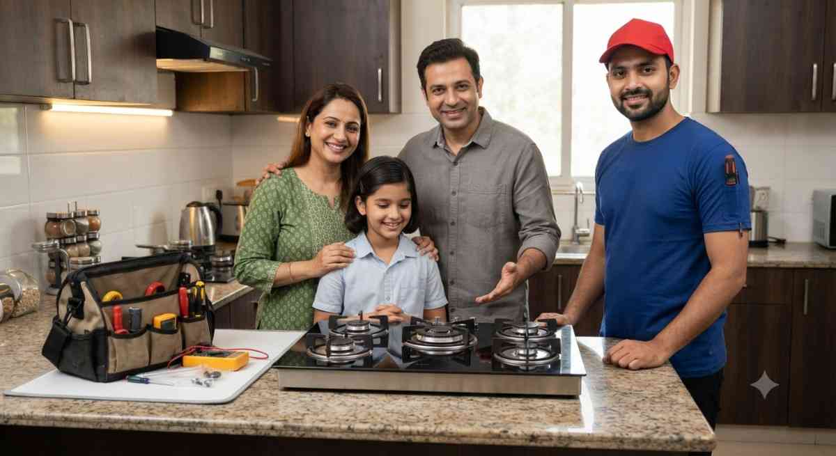 Satisfied customer after Whirlpool hob repair service at home
