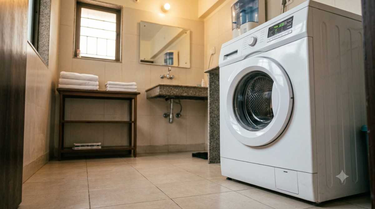 Repaired washing machine ready for use at home