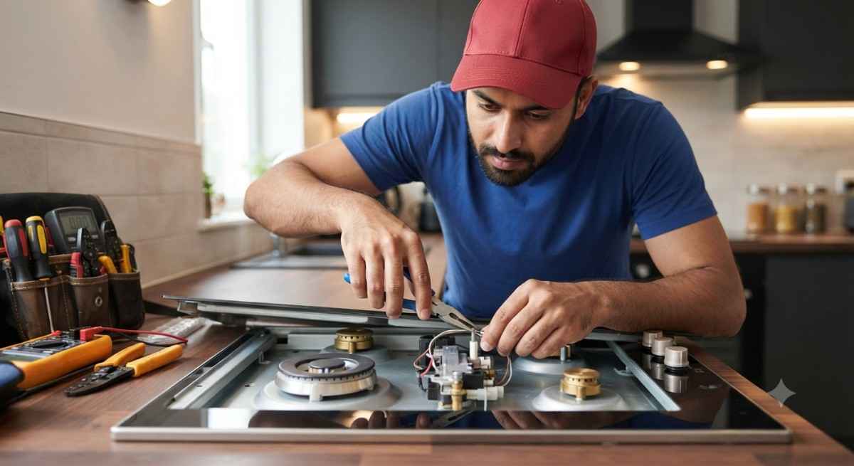 Whirlpool hob auto ignition repair technician fixing spark plug and ignition module