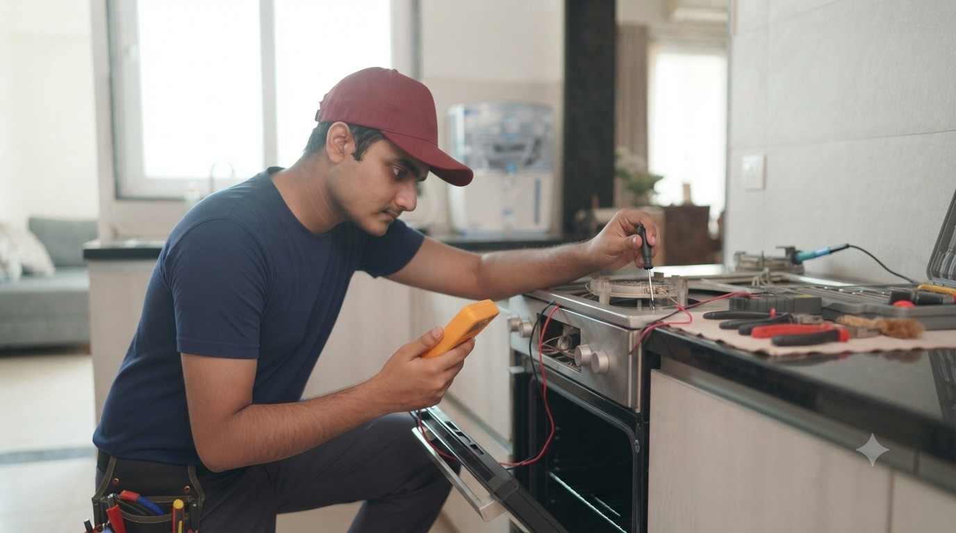 Appliances repair service centre Haryana technician repairing a kitchen appliance at a customer's home