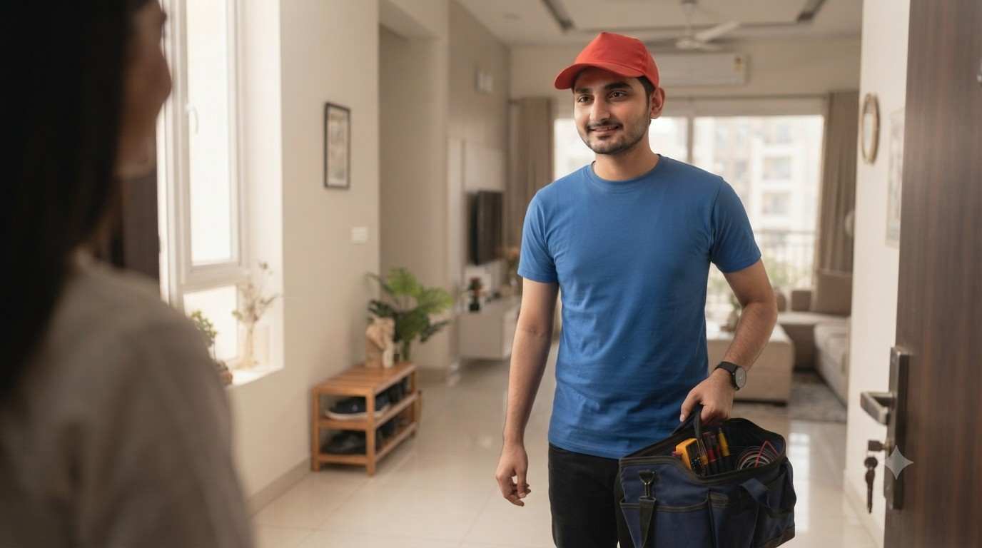 Doorstep appliance repair visit at a home in Lucknow