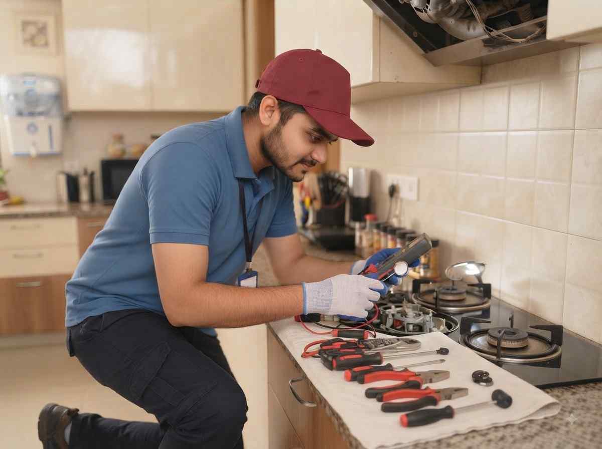 Elica gas stove repair technician fixing a gas stove burner