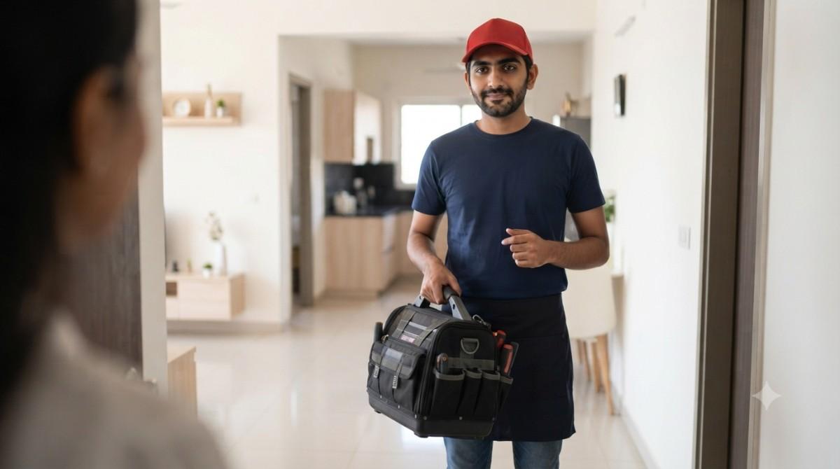 Faber doorstep repair service technician at customer home