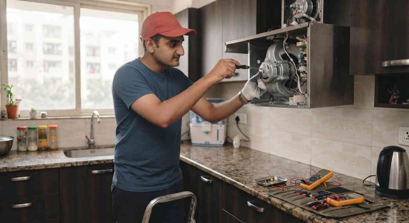 Glen chimney repair technician cleaning filters in Bangalore home