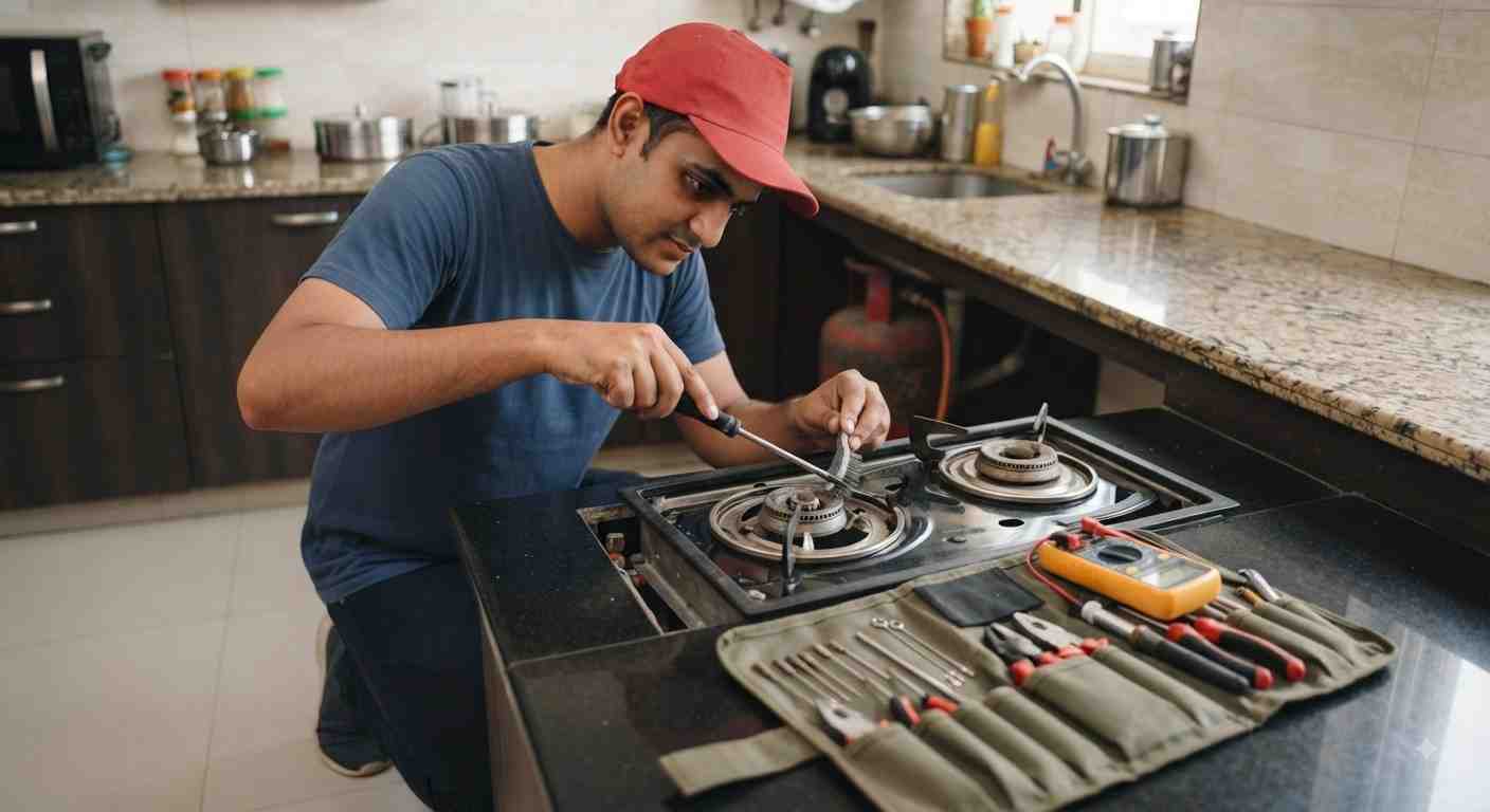 Glen gas stove repair with genuine burner and valve replacement in Mumbai