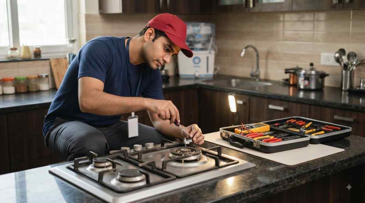 Gas stove repair - burner and valve fix at customer's kitchen