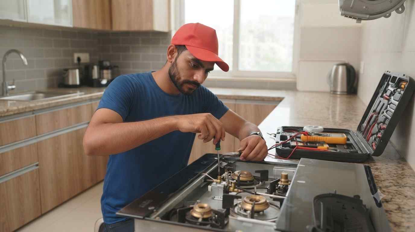 Hob and gas stove repair technician working in a Hyderabad home