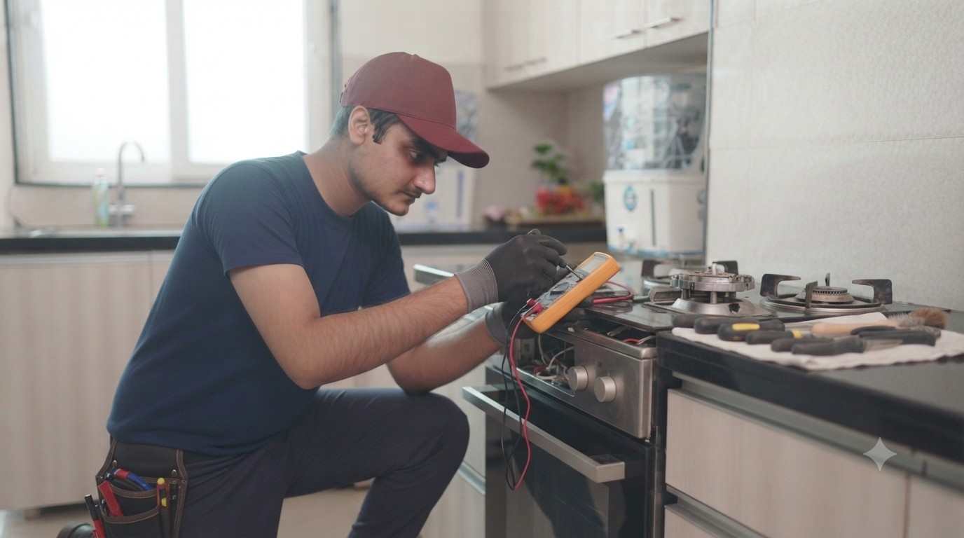 Home appliance technician Haryana completing an appliance repair for a customer