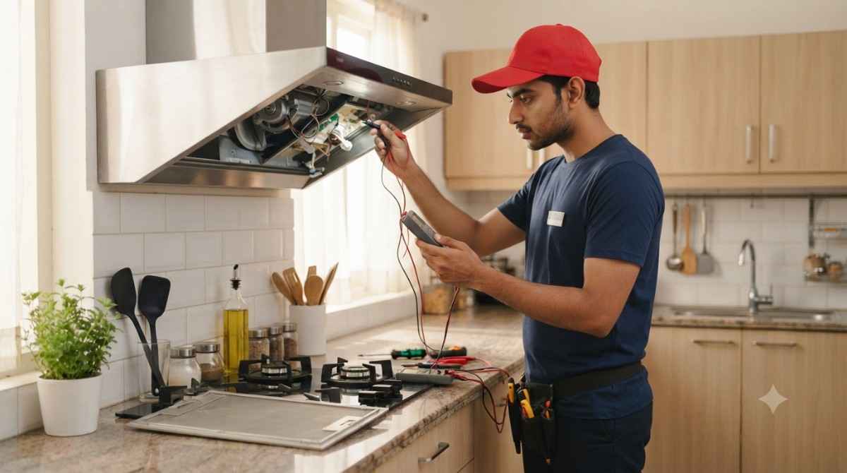 KAFF chimney repair service technician fixing suction and motor issue