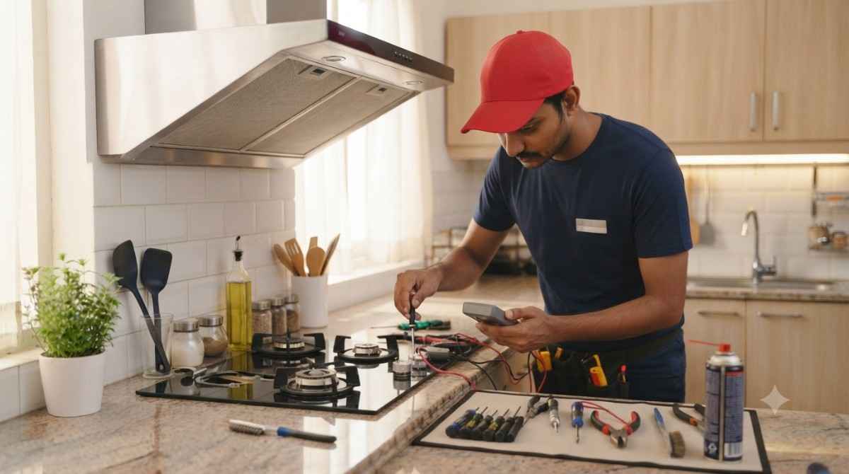 KAFF gas stove repair technician servicing a gas stove