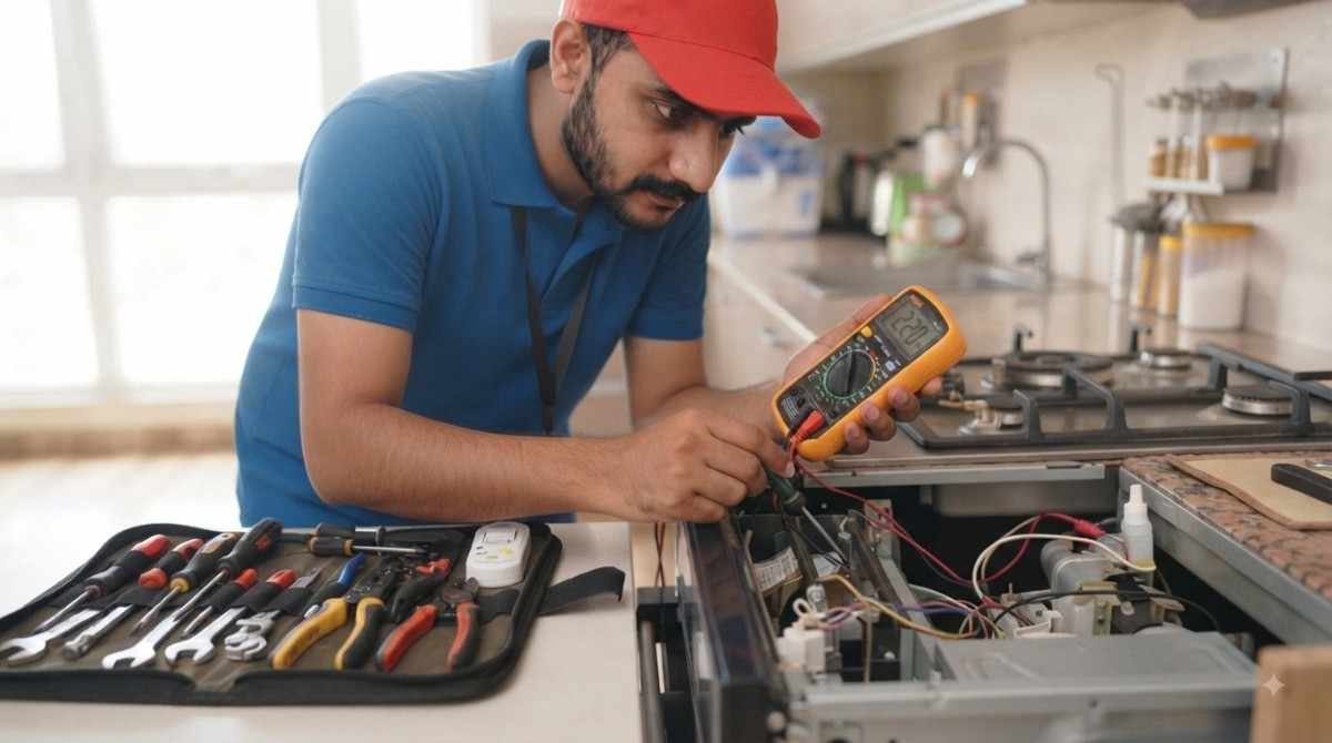 Siemens Service Centre technician running an appliance diagnosis check