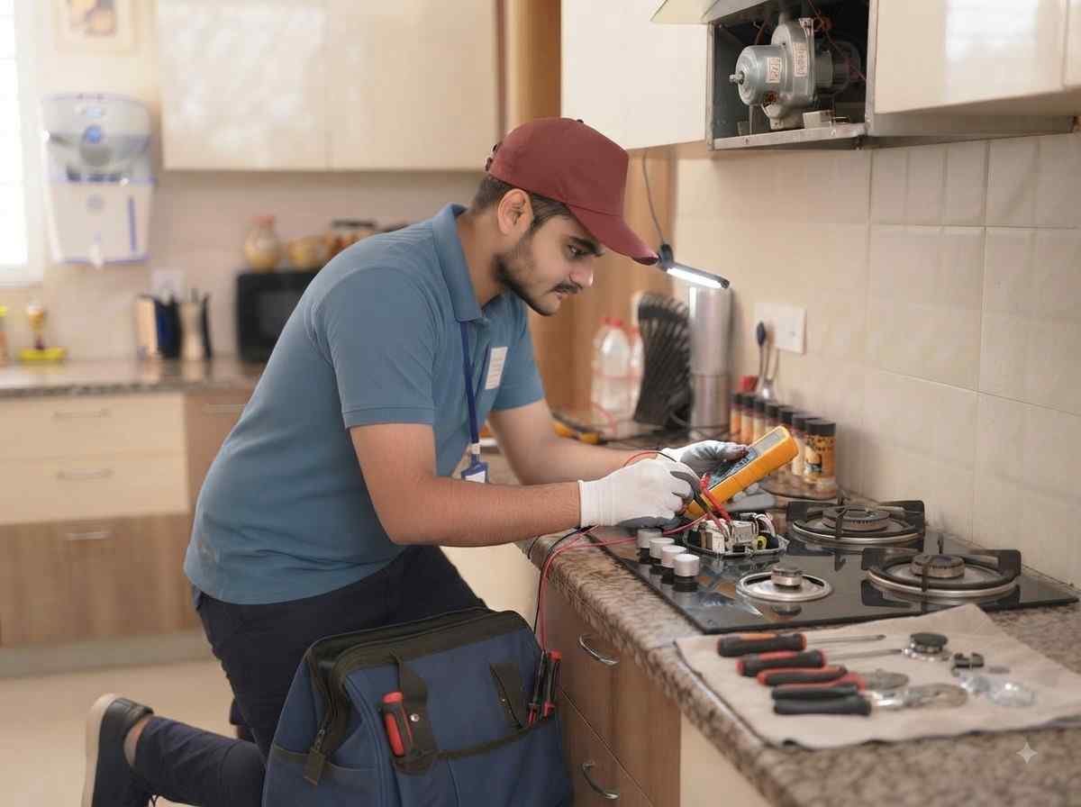 Sleek gas stove repair technician fixing a gas stove burner