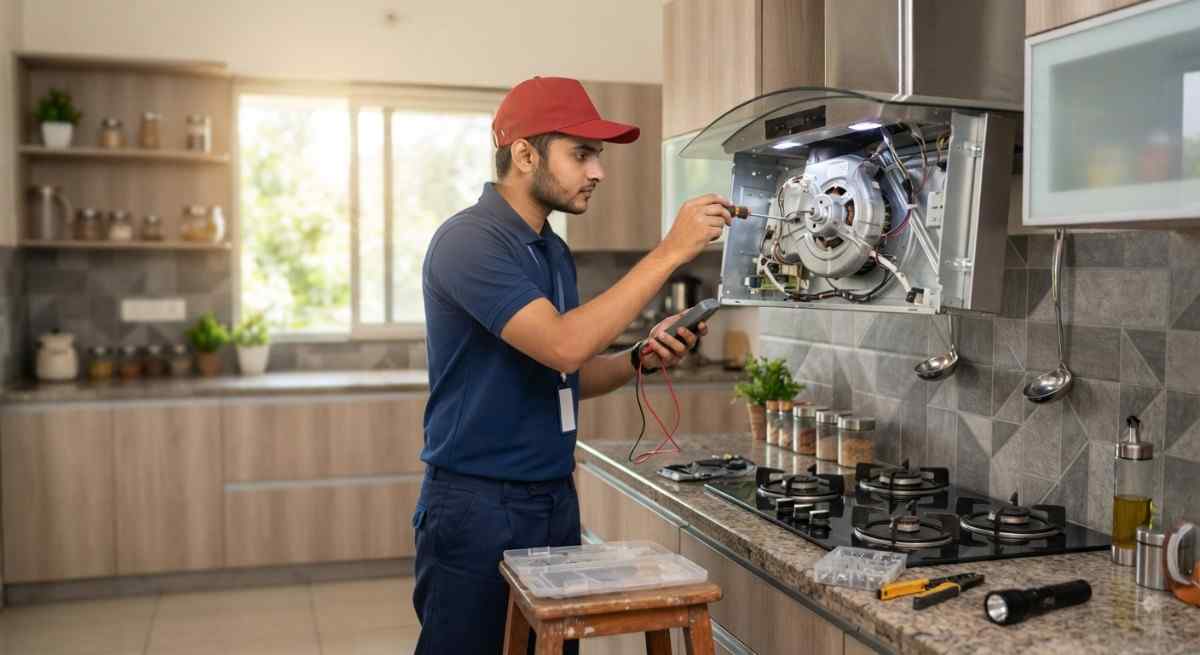 Kitchen chimney repair - motor and filter cleaning at customer's home