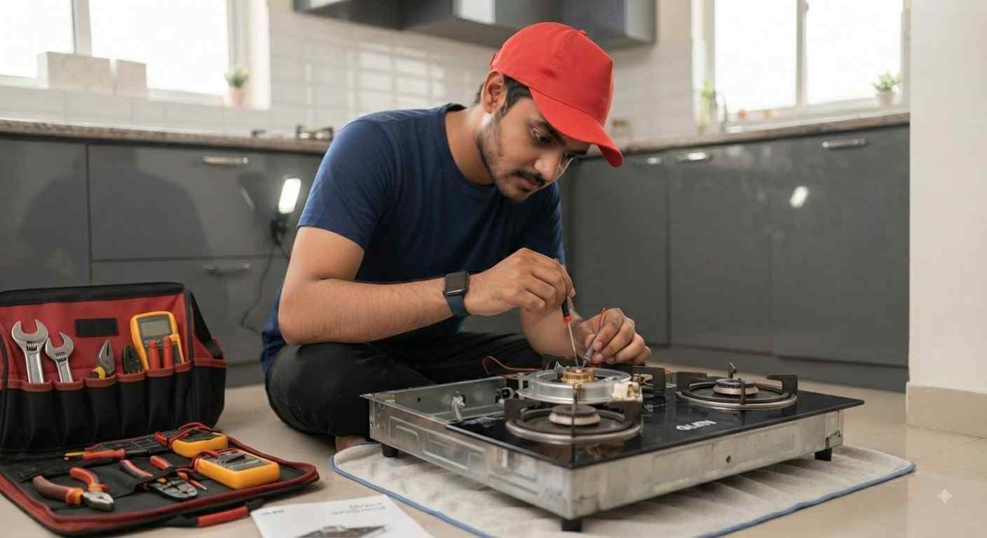 Glen gas stove repair Hyderabad technician fixing a gas stove burner